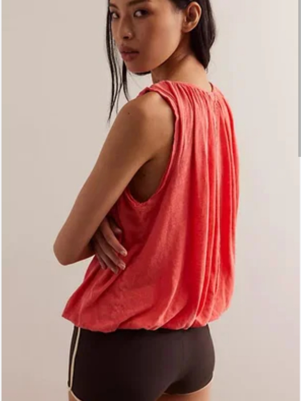 We The Free Coral Pleated Sleeveless Tank